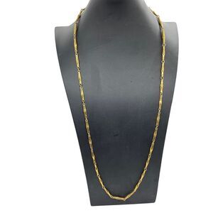 Crown Trifari Bamboo Chain Link Necklace Signed Vintage Gold Tone Retro Chic